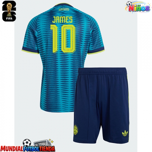 Camiseta Colombia James Rodriguez #10 Segunda Equipación Replica Mundial 2026 para niños mangas cortas (+ Pantalones cortos)